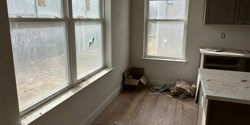 Brand new home interior needing professional cleaning to remove construction dust and debris