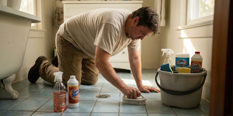 Homeowner spending weekend hours scrubbing floors in a Salisbury Maryland home