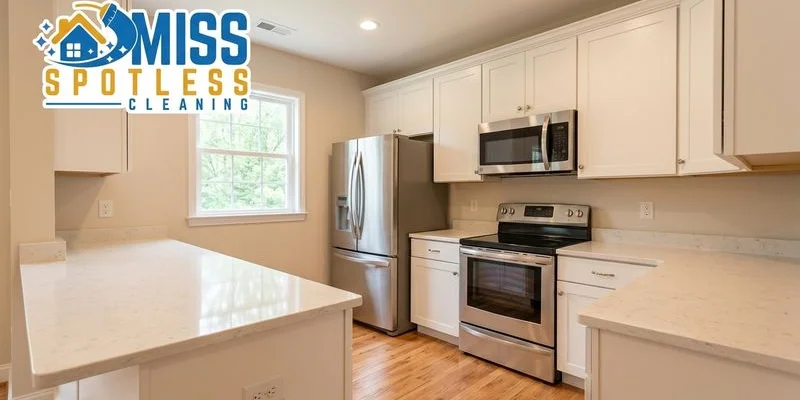 Thoroughly cleaned empty kitchen ready for move out inspection in Salisbury rental